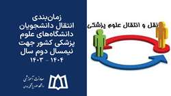 اعلام زمان‌بندی انتقال دانشجویان دانشگاه‌های علوم پزشکی کشور جهت نیمسال دوم سال 1404 - 1403