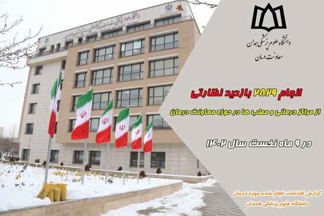 انجام ۲۸۲۹ بازدید نظارتی از مراکز درمانی و مطب ها در حوزه معاونت درمان 