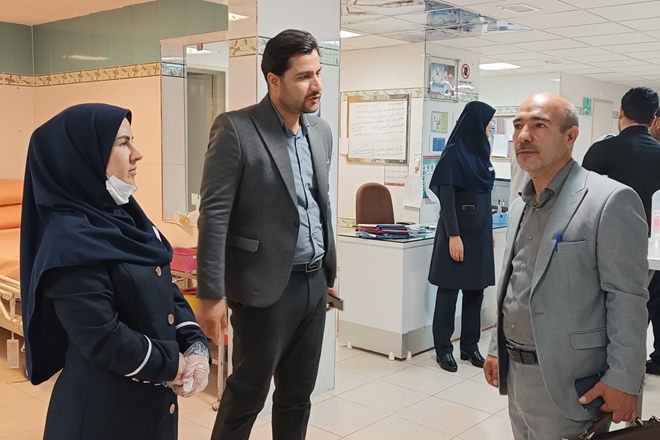 بازدید کارشناس بحران معاونت درمان از بیمارستان سردار شهید حاج قاسم سلیمانی تویسرکان