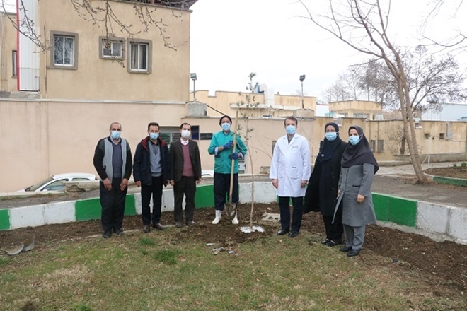 کاشت نهال به مناسبت روز درختکاری و هفته منابع طبیعی در مرکز آموزشی درمانی سینا فرشچیان